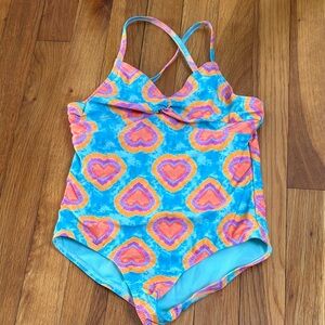 Lands' End Blue and Pink Heart Kids Swimsuit